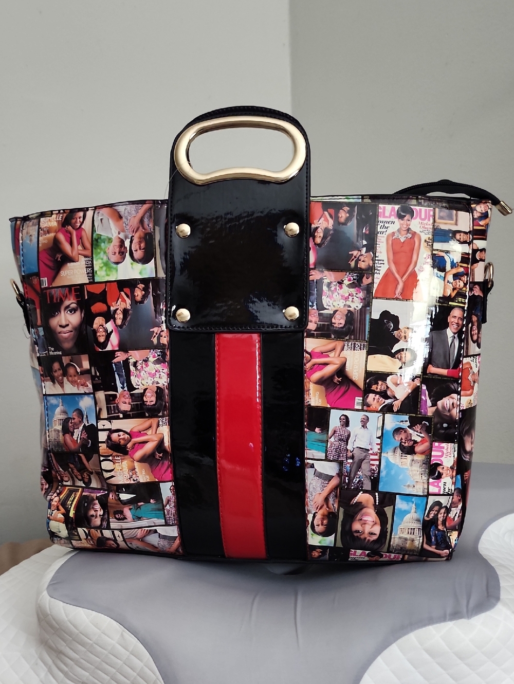 Black and Red Photo-Collage Patent Tote Bag - Women